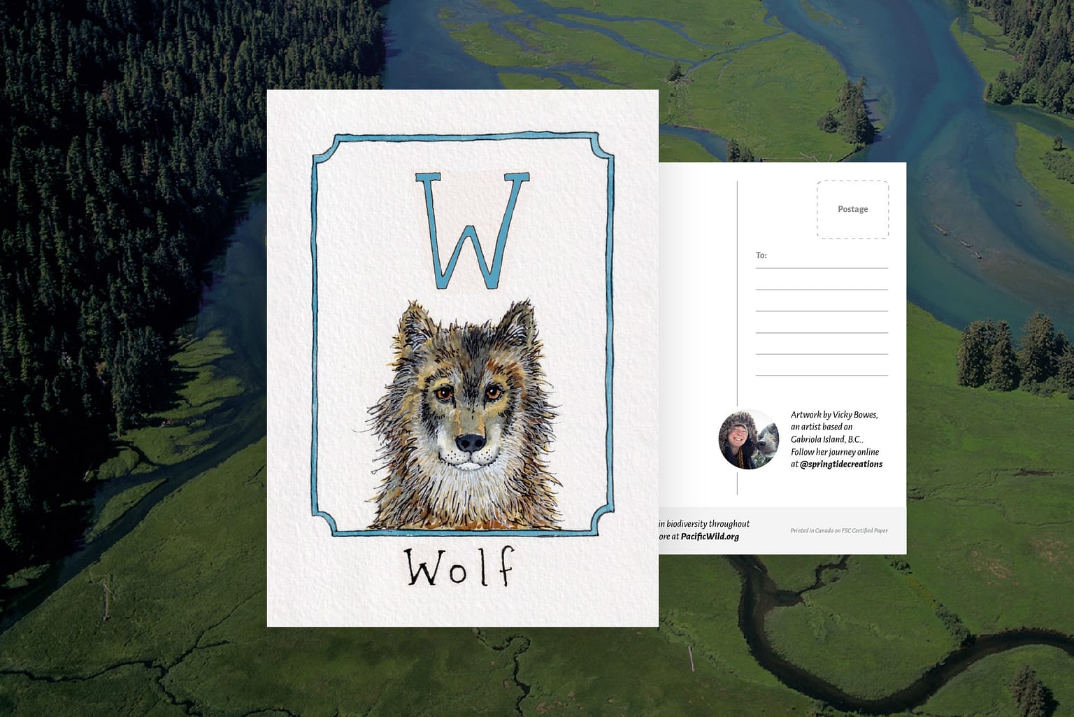 Vicky Bowes W is for Wolf art card